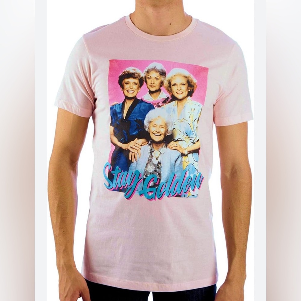 The Golden Girls Mens Graphic Tee Pink Stay Golden 100% Cotton Medium
